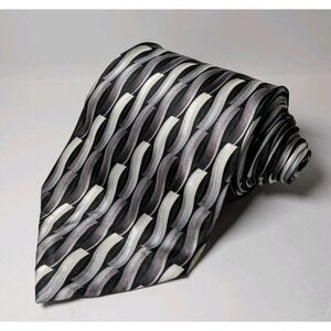 Bergamo New York Geometric Tie White Black 100% Silk Hand Made3.50"X 59"‎